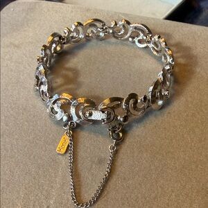 Vintage Signed Monet Silver Tone Linked Chain Bracelet with Safety Chain